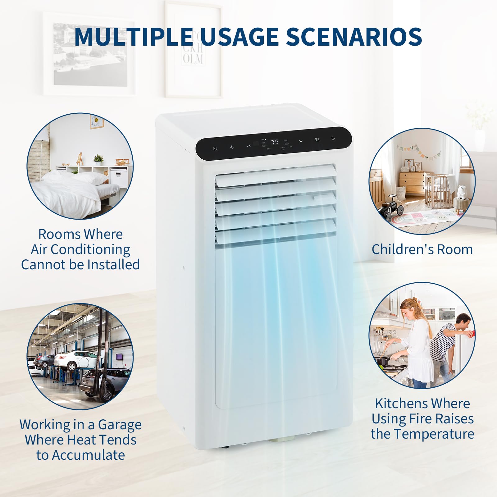 8000 Btu Portable Air Conditioners, 4-In-1 Portable Ac Unit For Rooms Up To 350 Sq. Ft, Dehumidifier, Fan, Energy Saving, Remote